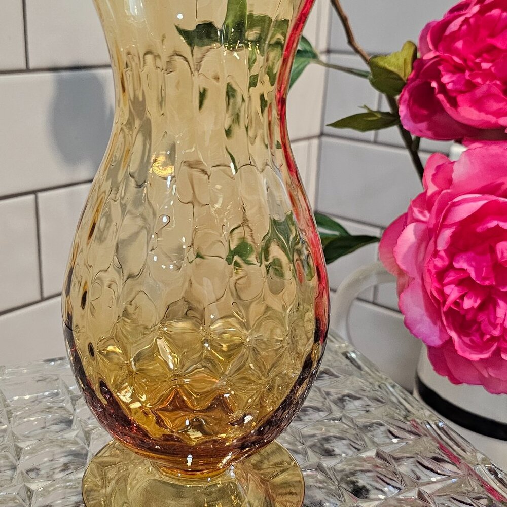 Vintage Amber Pedestal Footed Vase, 7 1/2” Tall